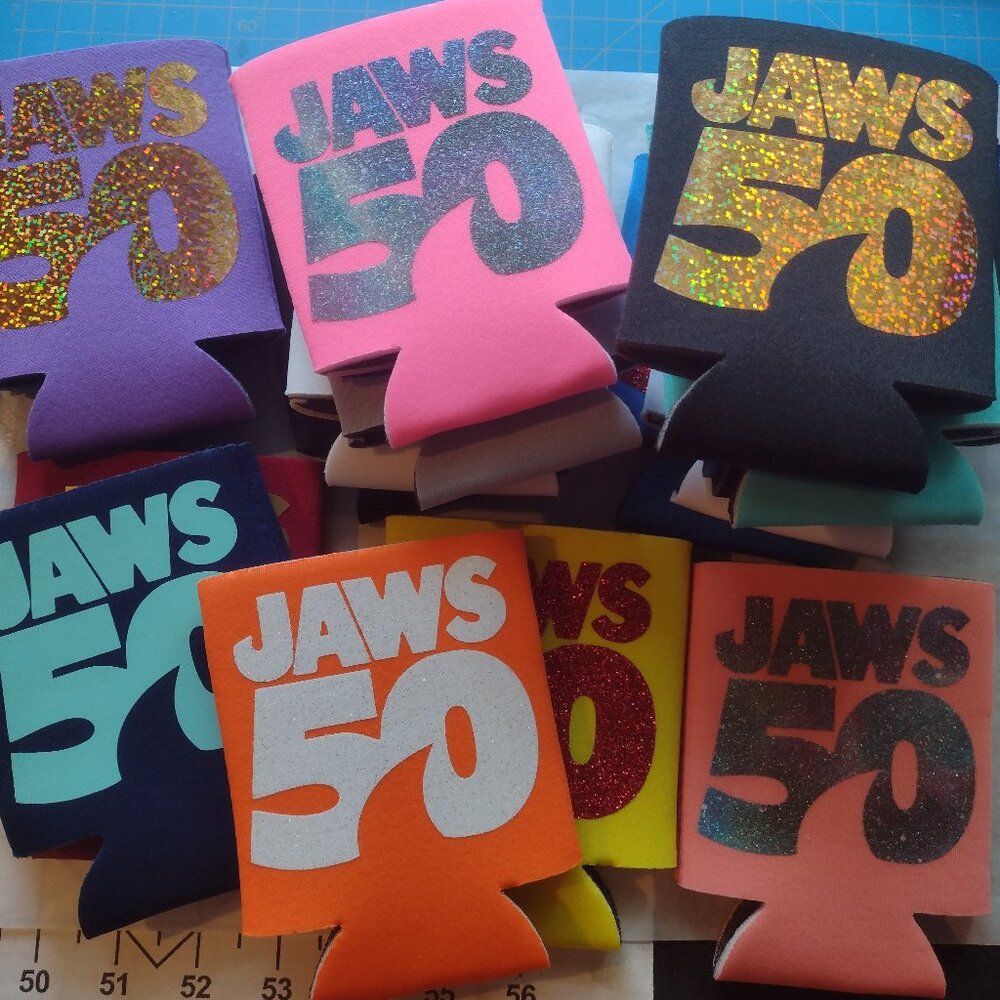 Jaws and Jaws 50th Anniversary themed handmade Koozies and keychain set